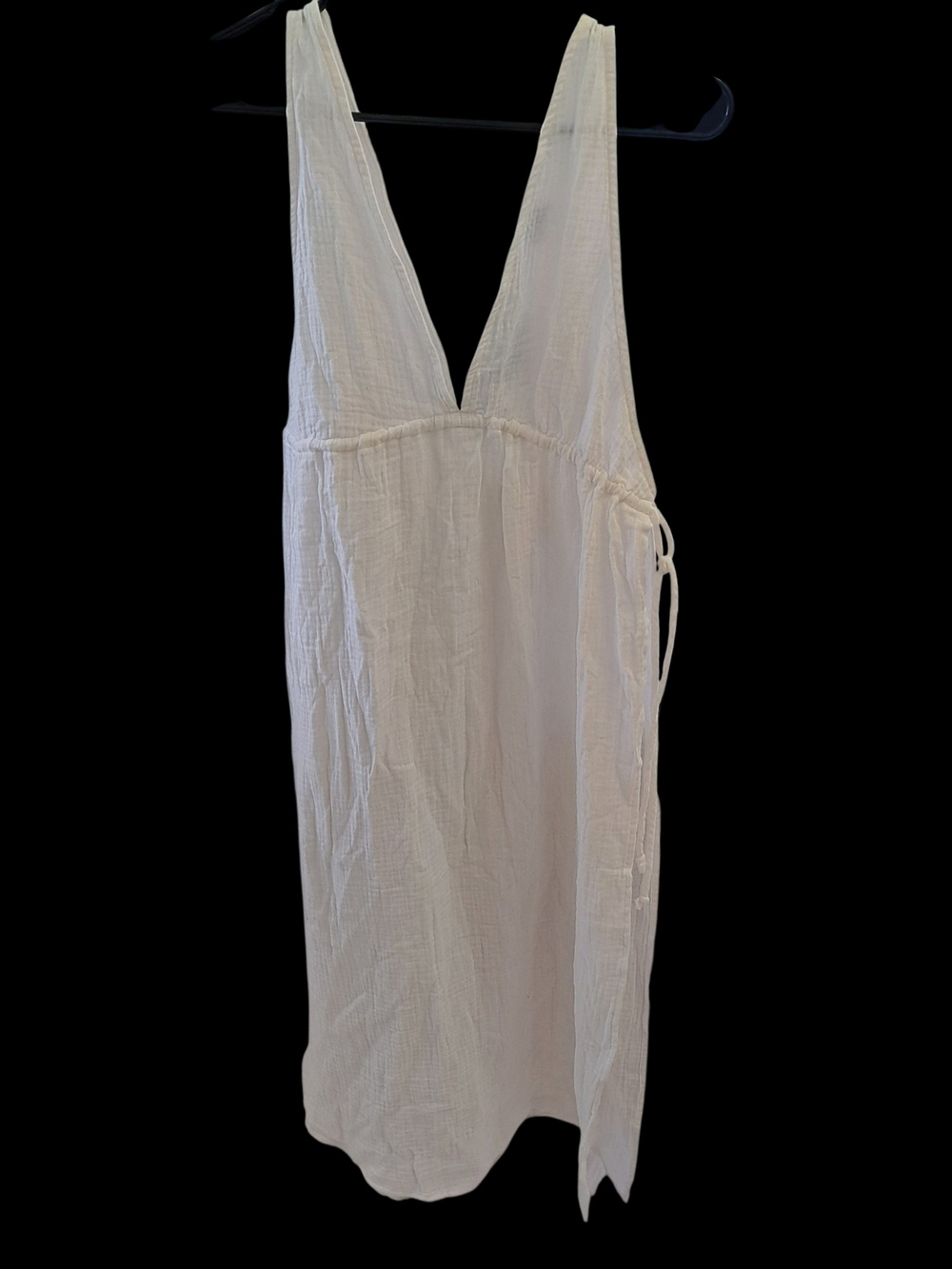 Shade & Shore Women’s Small White Cotton Gauze Plunge V-Neck Cover Up Dress
